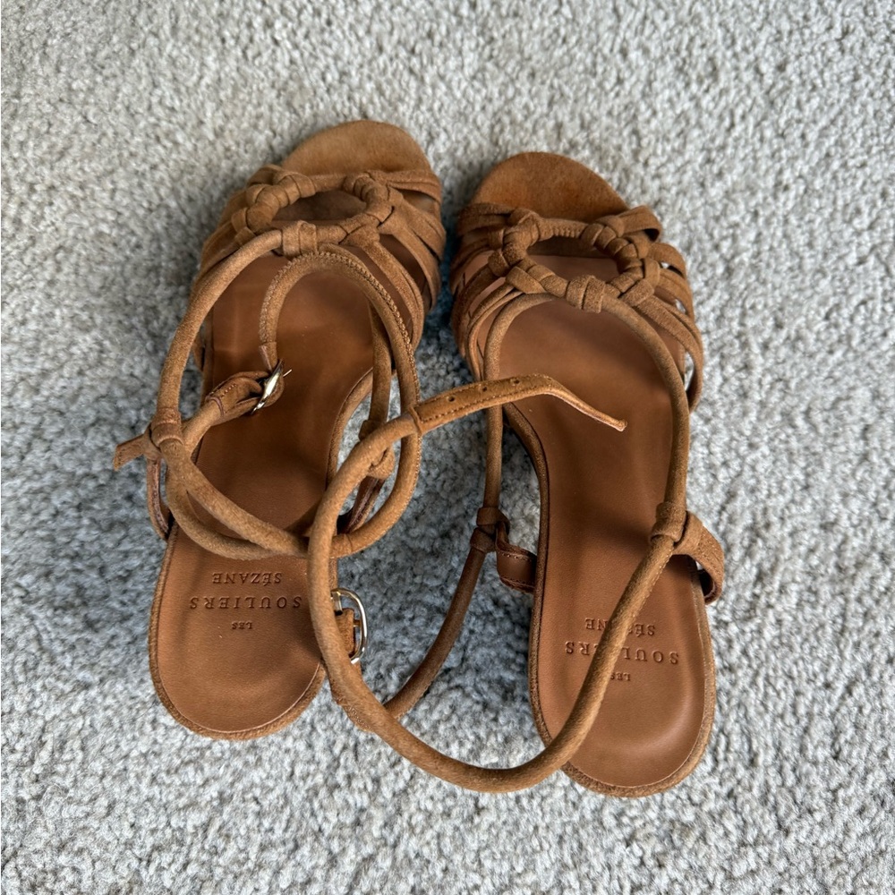 Sezane Tan Heels Strappy Leather Design